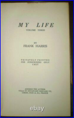 1922-27, 3 Volume, First Limited Edition, FRANK HARRIS, MY LIFE AND LOVES