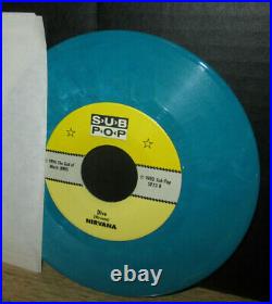 Rare 1990 1st press NIRVANA sliver+dive SUB POP SINGLES CLUB 7Blue Swirl 1OWNER